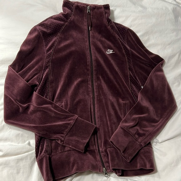 NIKE Burgundy Velour Y2K Zip Up Track Jacket Womens Size M - Picture 1 of 5